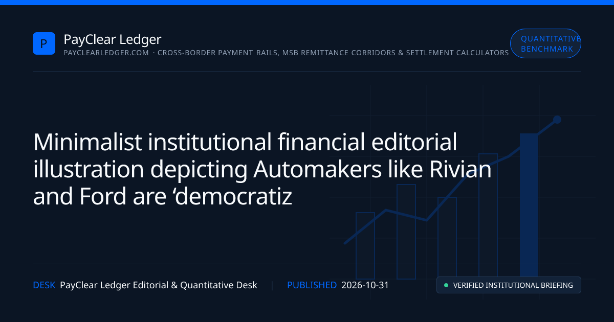 Editorial financial chart and market structure illustration representing Automakers like Rivian and Ford are ‘democratizing 3D printing’ to reduce costs and increase speed — PayClear Ledger Rate & Fee Analysis (Automakers like Rivian and Ford are ‘democratizing 3D printing’ to reduce costs and increase speed)