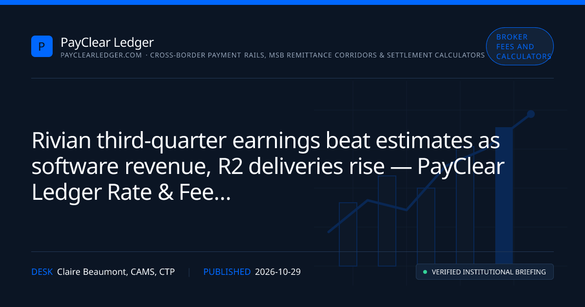 A graph showing Rivian's third-quarter earnings with upward trends in software revenue and R2 deliveries, featuring distinct lines and bars in various colors to represent different data points.